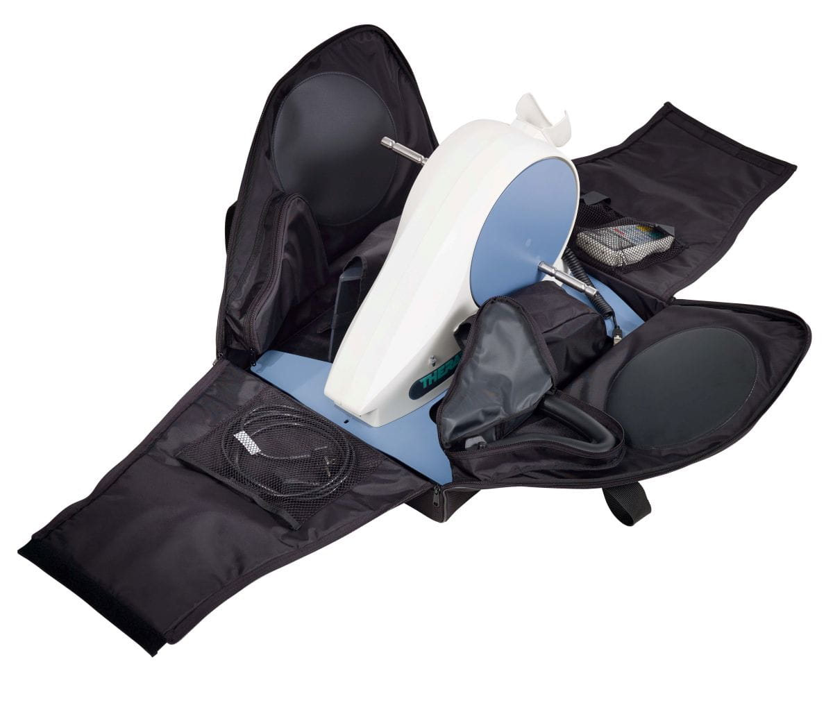 Travel Bag offen mit Mobi verstaut, THERA-Trainer mobi